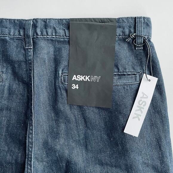 ASKK NY Denim Trouser Wide Leg Indigo Linen Cotton Blue Size 34 NEW - Picture 8 of 11